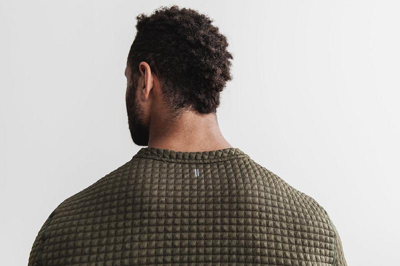 Olive Nobull Quilted Crew Pullover Men's Hoodie | CA F1570D